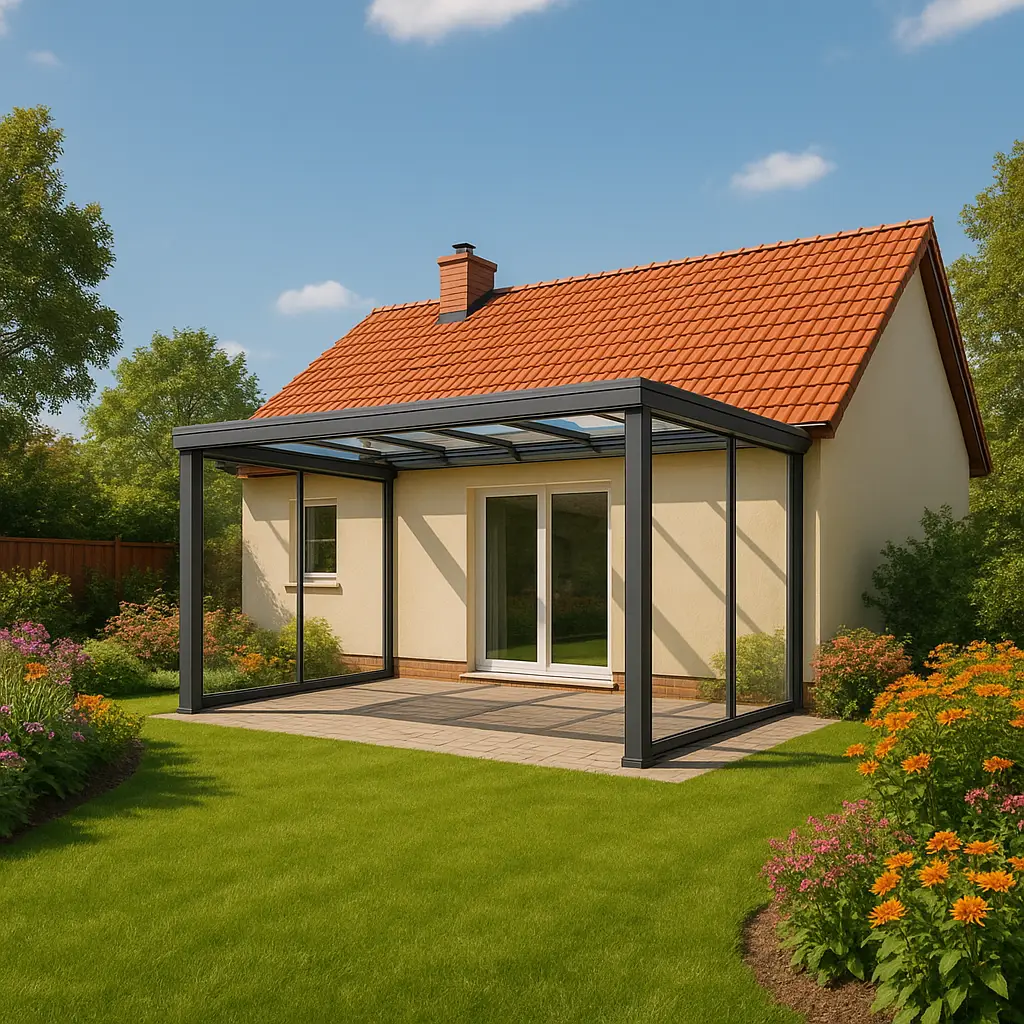 wizualizacja tarasu z pergolą